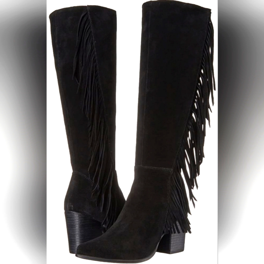 Steve Madden Black Heeled Fringe Boots